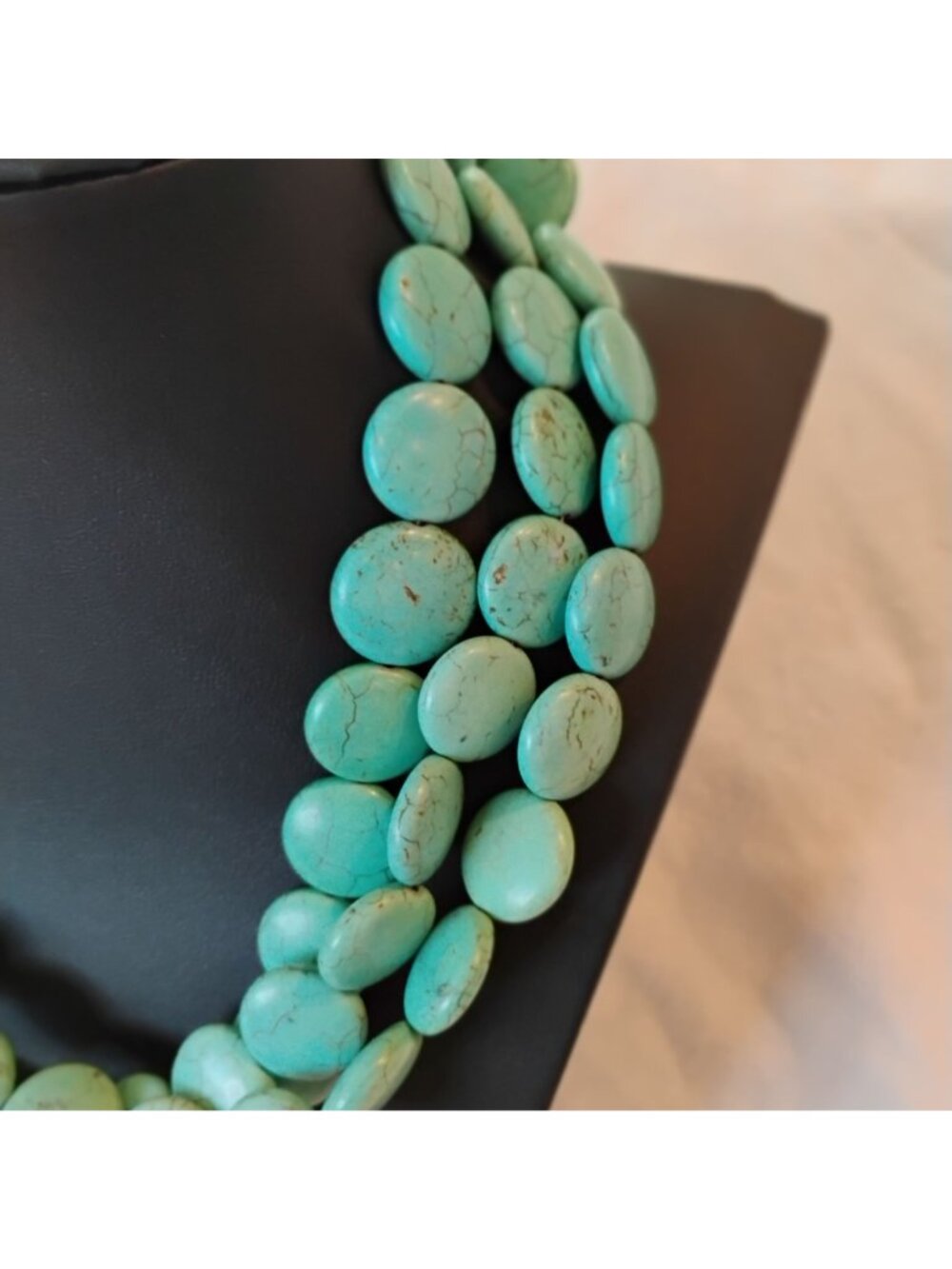 Southwest Style Triple Strand Faux Turquoise Disc Necklace Dyed Howlite 20" - Picture 4 of 12
